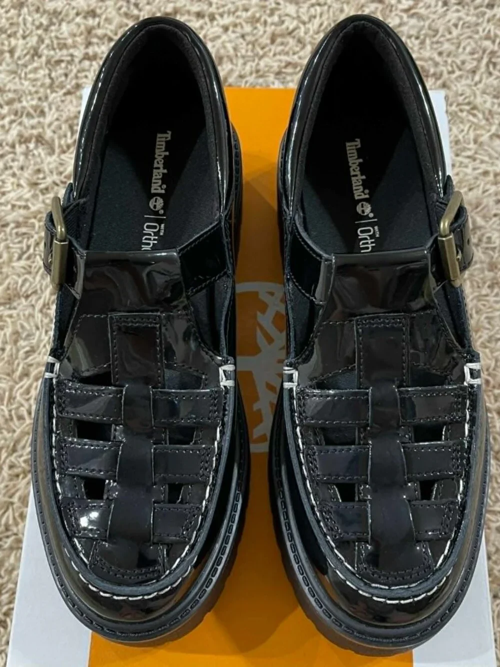 Timberland Women's Patent Leather Stone Street Platform Buckle Shoes, Size 8